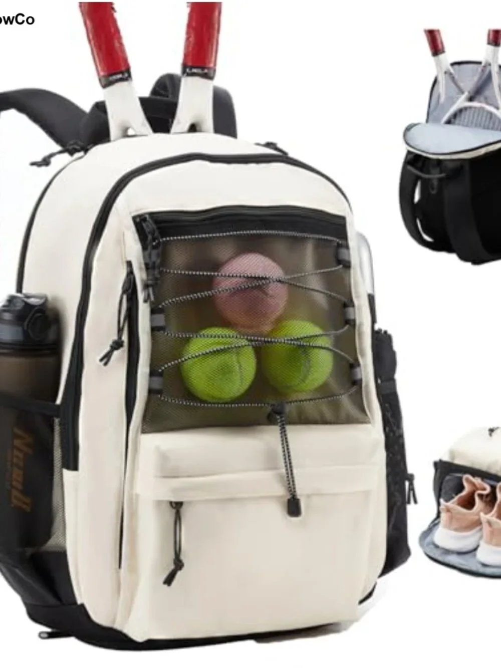 Tennis Backpack for Women Men 2 Rackets Insulated Pocket Shoe Compartment Nylon